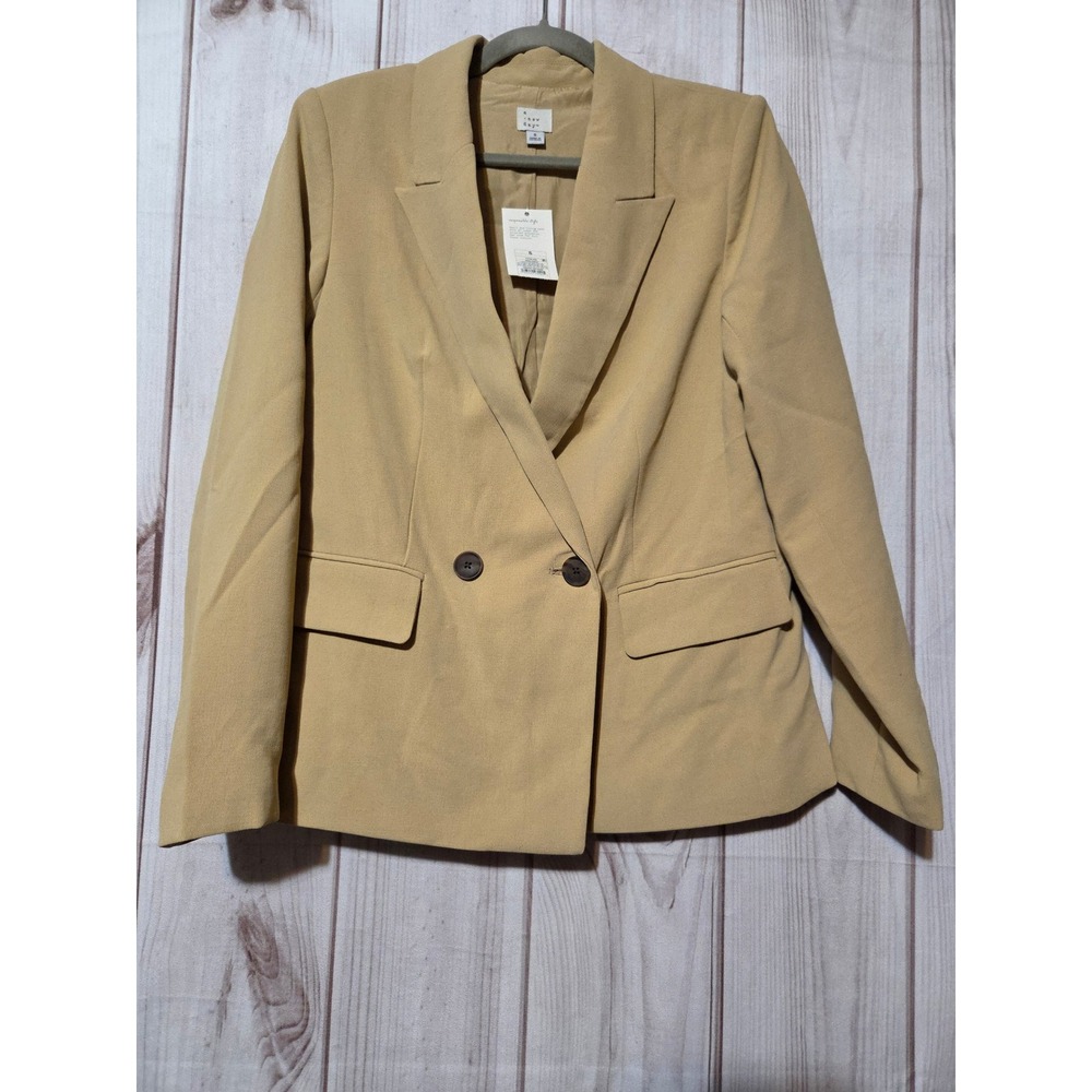 A New Day Womens Beige Double Breasted Blazer Jacket Size S Tan Professional